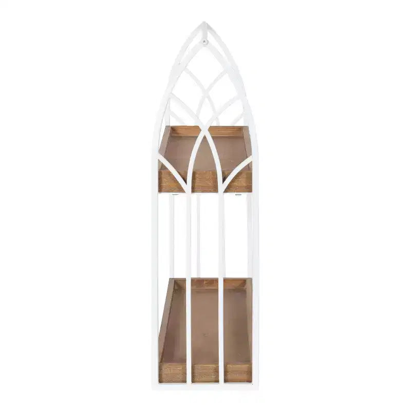 Mensola rettangolare in legno 20x7x22 – bianco e marrone rustico, 2 ripiani stile rustico