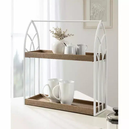 Mensola rettangolare in legno 20x7x22 – bianco e marrone rustico, 2 ripiani stile rustico