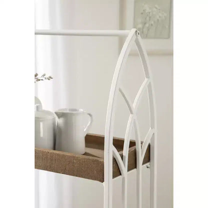Mensola rettangolare in legno 20x7x22 – bianco e marrone rustico, 2 ripiani stile rustico