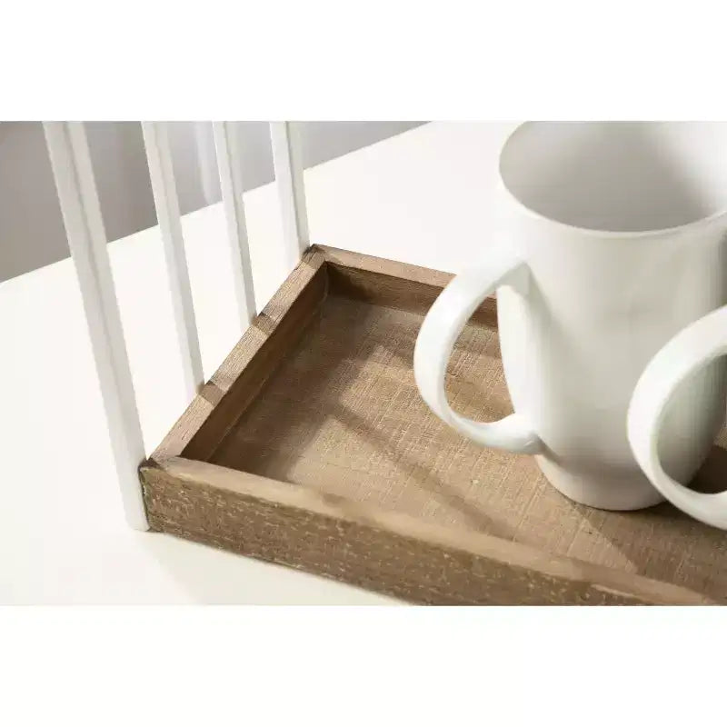 Mensola rettangolare in legno 20x7x22 – bianco e marrone rustico, 2 ripiani stile rustico