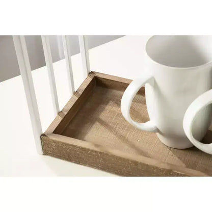 Mensola rettangolare in legno 20x7x22 – bianco e marrone rustico, 2 ripiani stile rustico